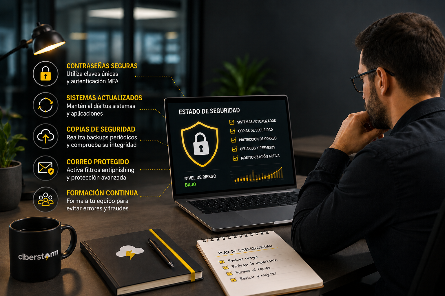 Ciberseguridad oficina modera